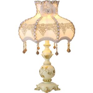 Vintage Table Lamp Stylish European Style Fabric Desk Lamps with Embroidered Shade Beautiful Flower Decorative Bedside Lamp Nightstand Lamps for Bedroom Living Room Home Office