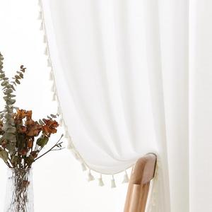Natural Ivory Linen Curtains 72 Inches Long 2 Panels Boho Farmhouse Semi Sheer Curtains Tassels Back Tab Top Neutral Textured Off White Light Filtering Chic Drapes for Living Room Bedroom 52x72