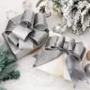 Ribbli Silver Velvet Wired Ribbon 2.5 Inch Silver Velvet with Silver Glitter Christmas Ribbon for Christmas Tree Decoration Big Bow Gift Wrapping Crafts Wreaths Supplies- 10 Yards