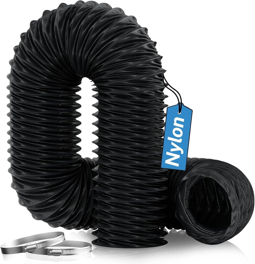 Hon&Guan Diesel Heater Ducting 3" x 8FT, Nylon Flexible Duct Hose, Heavy Duty Hose for Diesel Heater, 3D Printer, Laser Machine, Dryer Vent, RV, Boat Blower, Black