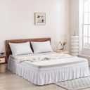 Wrap Around Bed Skirt - White King Size Bed Skirt with 12 Inch Drop, Adjustable Elastic Dust Ruffles Easy Fit, King Bed Skirts with Jacquard Texture, Easy Install
