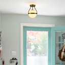 HOLKIRT Modern Light Fixture,Mid Century Semi Flush Mount Ceiling Light,Kitchen Light Fixtures Hallway Light Fixtures Ceiling,Brass Globe Ceiling Light Bedroom with Opal Glass 7Inch/18CM