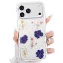 Peerok for iPhone 17 Pro Max Clear Case Natural Flowers Pattern, Cute Glitter Purple Floral Cases Slim Soft TPU Protective Women Girly 17 ProMax Phone Cover 6.9" Gold Foil Larkspur