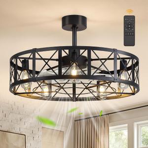 Fanbulous 30" Fandelier Caged Ceiling Fans with Lights and Remote, Black