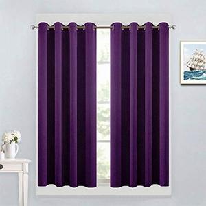 Yakamok Light Blocking Window Blackout Curtains Thermal Insulated Room Darkening Drapes for Bedroom,Solid Grommet Top Window Panels, 52x45 Inch, Purple, One Pair