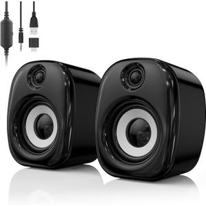 Computer Speakers for Desktop PC,Desktop Gaming Speakers,Small Computer Speakers USB Powered 3.5mm Aux Speaker for PC,Laptop,Tablet,Monitor,Phone, Black