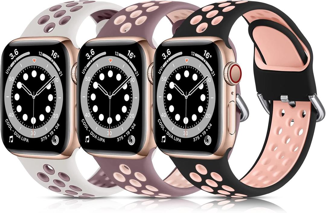 Lerobo 3 Pack Compatible with Apple Watch Band 44mm for Men Women 46mm 42mm 45mm 49mm Breathable Silicone Sport Bands for iWatch Bands Series 11 10 9 8 7 6 5 4 3 2 1 SE Ultra, M/L