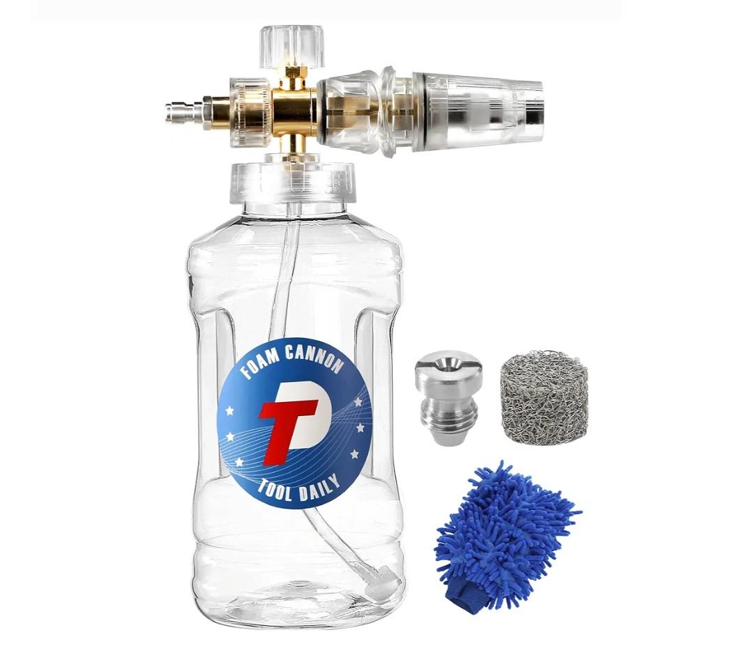 Tool Daily Pressure Washer Foam Cannon, Adjustable Snow Foam Lance with M22 and 1/4 Inch Quick Connect, Additional Orifice Nozzle 1.1mm, Car Wash Mitt, 1.5 Liter