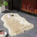 AMTOVO Faux Fur Rug, Beige Small Area Rug, Fluffy Sheepskin Rug, Fuzzy Ultra Soft 2 x 3 ft Shag Rugs for Bedroom Sofa Throw Cushion Room Decor, Sheepskin