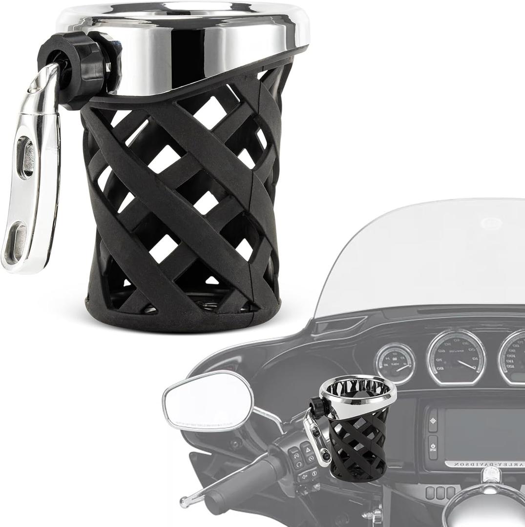 PSLER Motorcycle Drink Cup Holder Handlebar Mount Universal for Goldwing GL1800 2018-up (105mm, Chrome)