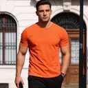 Mens Short Sleeve Shirts Casual,Soft Tshirts,Plain Summer Casual Wear Tee,Crew Neck Undershirts for Men (Orange, XL)