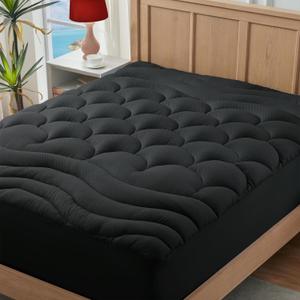 ELVEN HOME King Mattress Pad for Back & Hip Pain Relief, Pillow Top Cooling Bed Topper Quilted Fitted, Hotel Quality Deep Pocket Soft King Mattress Protector Cover Washable (78x80 inch, Black)