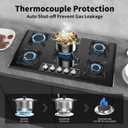 Gas Cooktop 36 Inch, 5 Burner Gas Stove Top Built-in Propane Stove Stainless Steel, NG/LPG Dual Fuel Auto Ignition Propane Cooktop, Thermocouple Protection