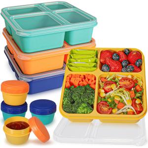 Original 40OZ Lunchable Container with Dressing Container, 4 Compartments Bento Box Lunch Box Microwave Safe Meal Prep Containers Snack Containers for Kids, 4 Pack Lunch Box for Adults