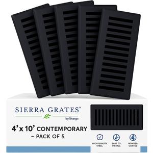 5 Pcs, Sierra Grates Precision Flow 4" x 10" Steel Floor Register - Contemporary Design, Textured Black - Premium Home Vent Covers, Durable & Decorative - Fits 4"x10" Duct Opening
