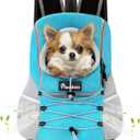 Pawaboo Pet Dog Carrier Backpack, Puppy Dog Travel Front Carrier for Small Medium Dogs Cats, Adjustable Breathable Dog Carrying Backpack with Safety Strips for Hiking, Walking (Blue M Up to 10 lbs)