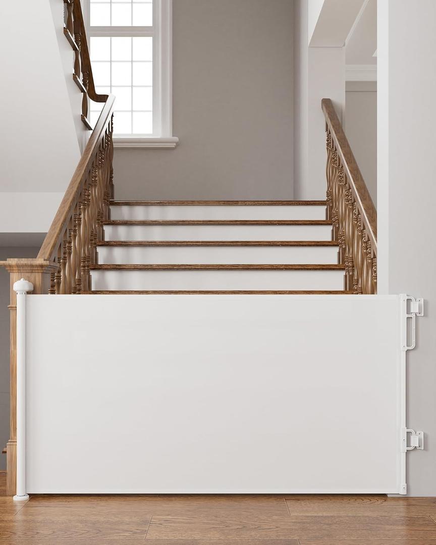 Cumbor 76" Wide Long Retractable Baby Gates for Stairs, Mesh Dog Gate for The House, 34" Tall Extra Wide Pet Gate for Dogs, Child Safety Gates for Doorways, Hallways, Cat Gate Indoor/Outdoor(White) (76" Wide)