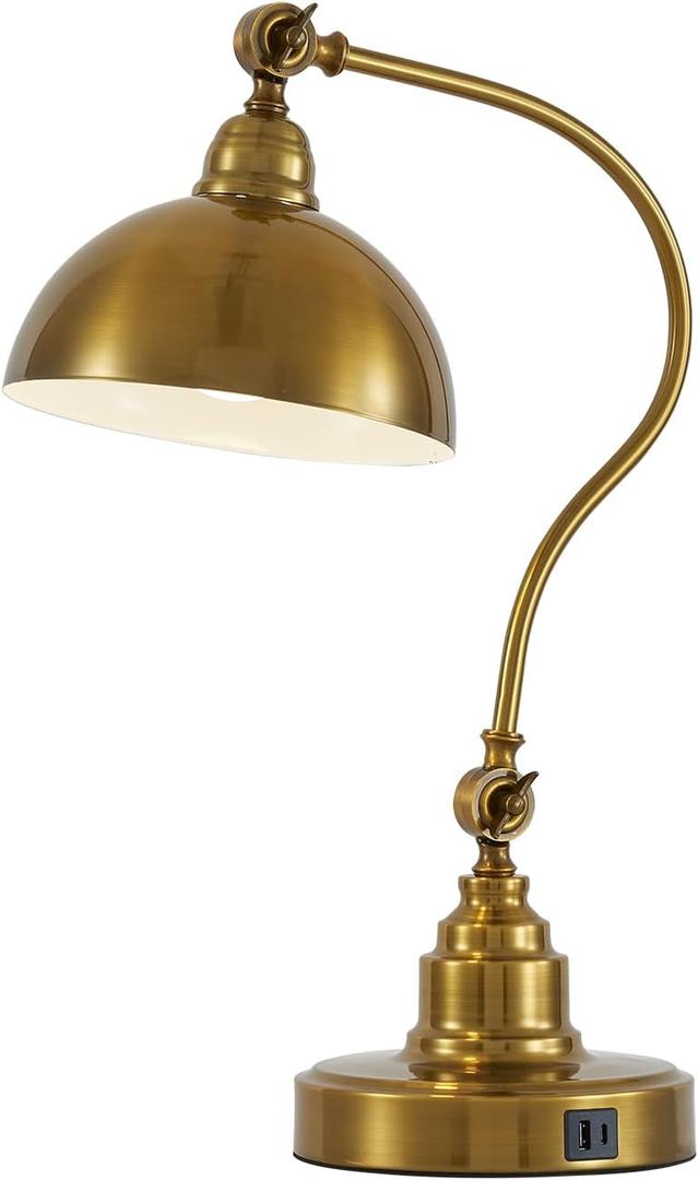 Vintage Desk Lamp Decorative Table Lamp for Home Office Living Room Bedroom Desk Light, Rustic Industrial Farmhouse Antique Library Study Desk Lamp E26 LED Bulb Included (Gold)