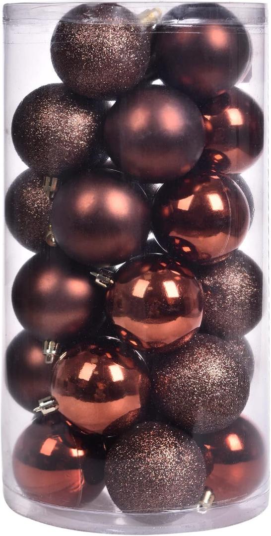 30ct Christmas Ball Ornaments, 3.15" Shatterproof Halloween Tree Decorations, Perfect Hanging Ball for Indoor/Outdoor Holiday Party Decor (Brown)