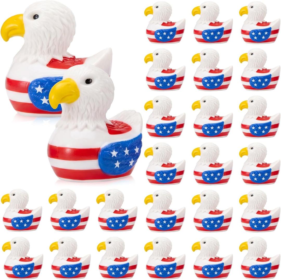 Hiboom 24 Pcs Patriotic Eagle Duck 2 Inch 4th of July Red Blue White 250th Anniversary Statues Figurines Independence Day USA Rubber Duck Centerpieces Gift Birthday Party Decoration Favors, 2.2 x 1.9 x 1.7 inches