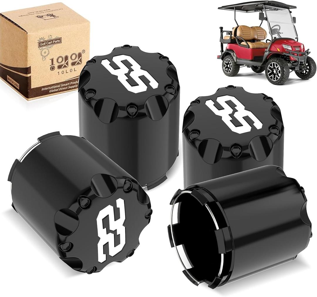 10L0L Golf Cart ITP SS Wheel Center Hub Cap 8,10,12 Inch Push in Style,SS Center Caps for Yamaha and Most EZGO Club Car Golf Cart Wheel, Black Set of 4