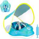 Free Swimming Baby Inflatable Baby Swim Float with Sun Canopy Size Improved Infant Pool Floaties Swimming Pool Toys for The Age of 3-36 Months