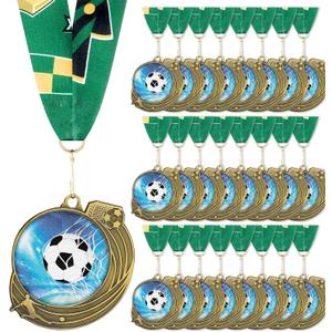 Seenelling 24 Pcs Soccer Medals Gold Metal Soccer Award Medals with Ribbon Sport Ball Trophy Prize for Participation Sports Ball Themed Party Favors