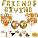 Friendsgiving Party Decorations, Friendsgiving Balloons Garland Kit includes Gold "FRIENDS GIVING" Foil Banner, 14 Balloons, 10 Photo Props and 1 Gold Fringe Curtain, 38 Pcs Thanksgiving Fall Decor