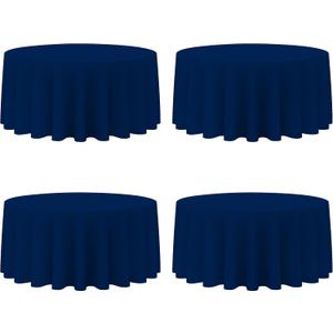 BRILLMAX 4 Pack Navy Blue Round Tablecloths 132 Inch - Circle Bulk Linen Polyester Fabric Washable Table Cloth Cover for Wedding Reception Banquet Birthday Party Buffet Restaurant