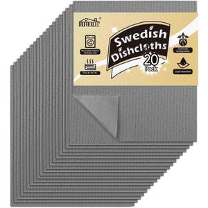 HOMEXCEL Swedish Dishcloths for Kitchen 20 Pack, Sponge Dish Cloth for Counters & Washing Dishes, Reusable and Absorbent Paper Towels, Grey