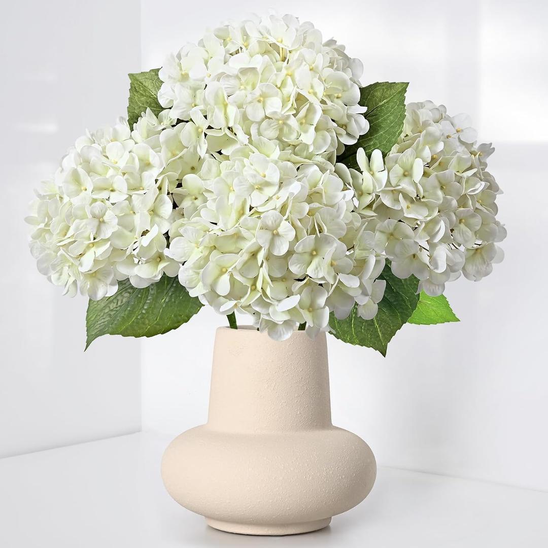 Waipfaru 4PCS Hydrangea Artificial Flowers, Real Touch, 20" Faux Hydrangea Flowers, Latex Real Touch Hydrangeas, Fake for Home Decor Party Bouquet Wedding Decoration, White