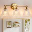 Gefolly Bathroom Light Fixtures, 3-Light Vanity Lights Over Mirror with Personalized Glass Shade, Wall Decor Lamp for Bedroom Hallway Living Room, Gold