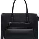 NEWBELLA Women's Vegan Leather Tote Bag with Multiple Pockets and Push-Lock Closure (Black)