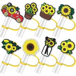 8Pcs Sunflower Straw Toppers for Tumbles, 10mm Straw Cover Caps Compatible with 30&40 Oz Tumbler with Handle, Drinking Straw Covers Cap for Tumbles Cups Accessories (Sunflower)