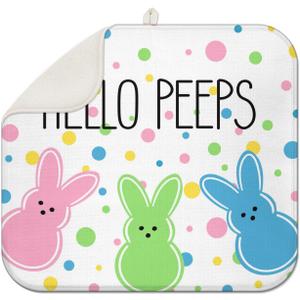 Spring Easter Hello Peeps Dish Drying Mat for Kitchen Counter 16x18 Inch Seasonal Bunny Absorbent Dish Mats Rabbit Kitchen Drainer Rack Pad Decor