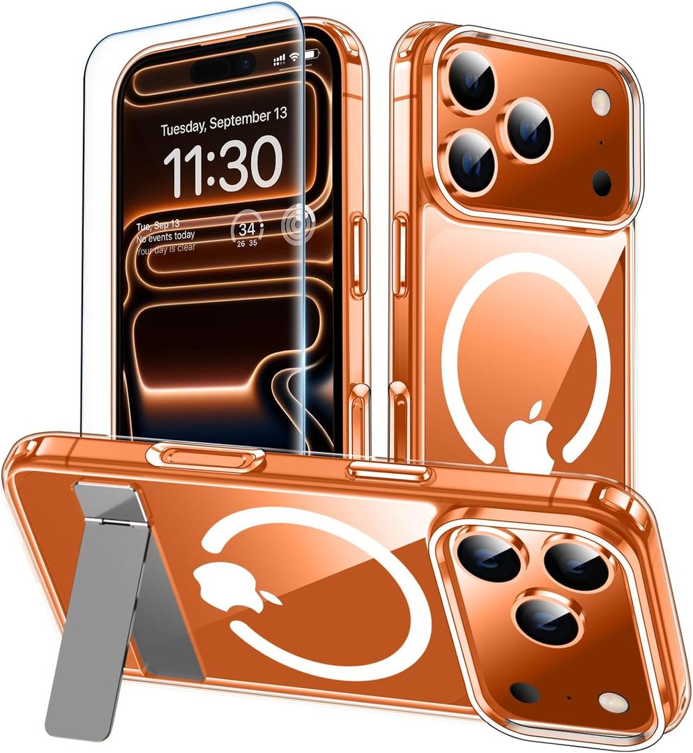 xiwxi for iPhone 17 Pro Case with Kickstand,[Compatible with Magsafe][1*Screen Protector],Military-Grade Protection & Anti-Yellowing,Magnetic Phone Case for iPhone 17 Pro,Clear