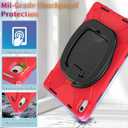 for iPad (A16) 11th/10th Generation Case 2025/2022 (11/10.9),Heavy Sturdy Shockproof Kids Case with Screen Protector, Rotating Stand/Pencil Holder/Shoulder Strap - (Red)