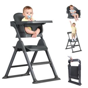 6 in 1 Convertible Baby HighChairs & Step Stool, Foldable High Chairs for Babies and Toddlers, Portable Booster Seat for Dining, Folding Toddler Tower for Kitchen (Dark Gray)