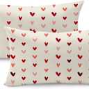 DFXSZ Valentine's Day Pillow Covers 12x20 Inch Set of 2 Small Red Pink Hearts Decor White Throw Pillow Covers Valentine's Day Cushion Case Decoration for Sofa Couch 56B12