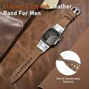 Rugged Genuine Leather Band for Apple Watch Ultra 2/1 Band for Men 49mm 46mm 45mm 44mm 42mm,Comfortable Replacement iWatch Bands with Metal Stainless Steel Connector for Series 10 9 8 7 SE 6 5 4 3 2 1 SE (brown)