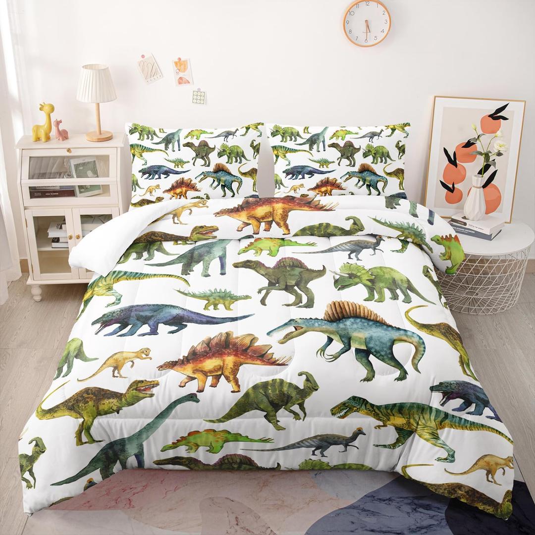 Dinosaur Comforter Sets Full SizeDinosaur Printed Quilt Set for Bedroom Soft Microfiber All Season Print Quilt Set with 1 Comforter and 2 Pillow Case