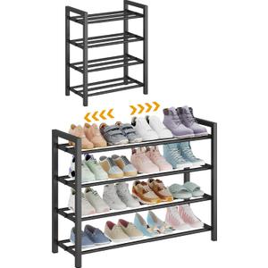 Detsuk 4-Tier Expandable Shoe Rack Adjustable Metal Shoe Organizer for Closet, Entryway & Mudroom Stackable, Heavy-Duty Storage, Black