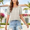 Womens Ruffle Trim Sleeve Summer Tops Square Neck Button Casual Loose T Shirts Blouses 2026 Trendy Clothes (S)