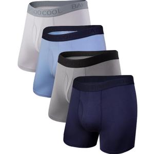BAMBOO COOL Men's Underwear Boxer Briefs Fly with Built-in 3D Pouch Comfortable Cool Underwear for Men 4 Pack (Large)