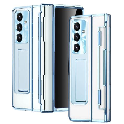 YQODSZ for Samsung Galaxy Z Fold 7 Crystal Clear Case with Privacy Screen Protector, One-Piece Design Fold-able Hinge Cover Kickstand Shockproof Hard PC Anti-spy Protective Case for Z Fold 7 Blue