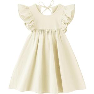 JNKLWPJS Toddler Linen Dress Baby Girls Ruffle Halter Sleeveless Casual Party Dresses Beige 100CM