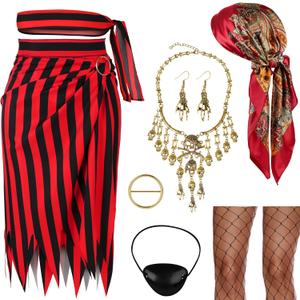 GERVAISE Women Pirate Costume Accessories Pirate Outfits Head Scarf Halloween Full Set (Red)
