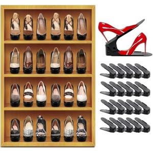 Shoe Organizer 20 Pack - Shoe Stackers, Space Savers 50%, 4 Levels Adjustable Rack, Black