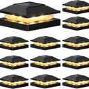 Brightever 4x4 3.5x3.5 Solar Post Cap Lights 12-Pack, Outdoor Solar Powered Fence Post Lights, Black Solar Waterproof Deck Post Lights for Vinyl/Wood Posts, Warm/Cool White, Perfect for Garden Patio