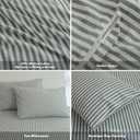 FOSSA Striped Duvet Cover Set 100% Washed Cotton Linen Feel Super Soft Breathable Cozy 3 Pieces Bedding Sets Heathered Green Classic Stripes Queen